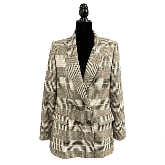NAF NAF houndstooth double breasted blazer dark academia women EU 36 - Picture 1 of 12